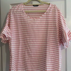 SHEIN pink and white shirt with ruffle sleeves